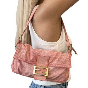 FENDI Vintage Zucchino Monogram Mamma Baguette Shoulder Bag Orange Pink [106017]